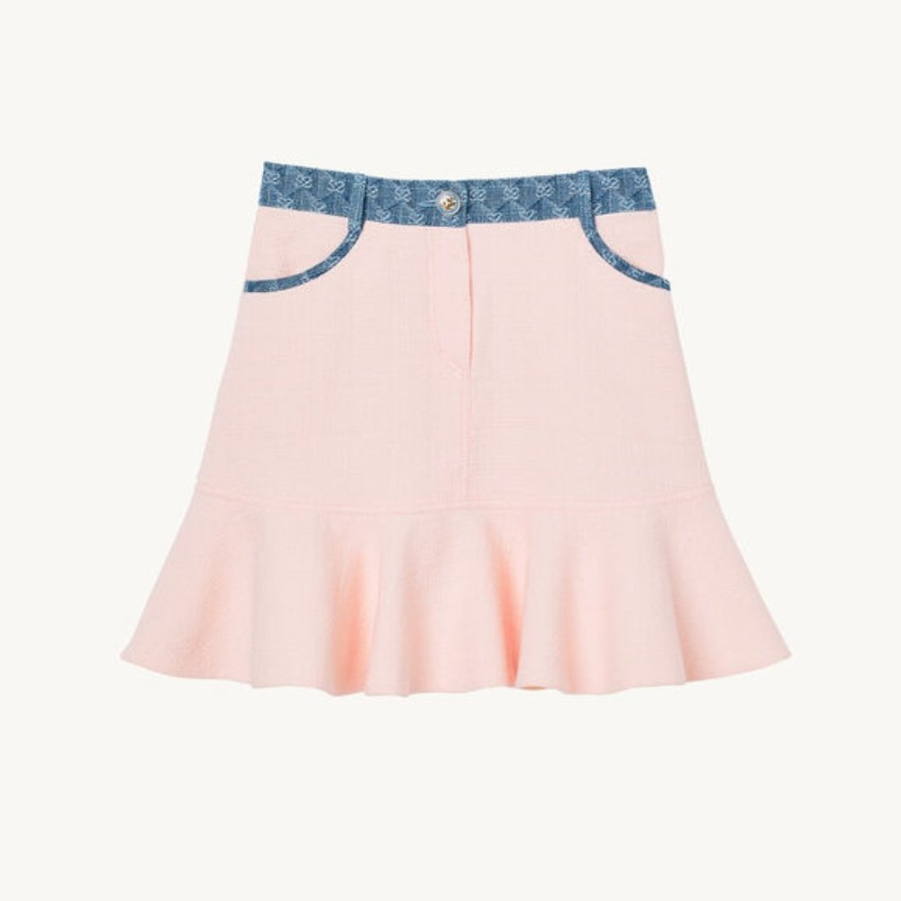 NWT Sandro Short mixed-material olene Contrast Pink Trim Mini Skirt Size 0 - Picture 4 of 6